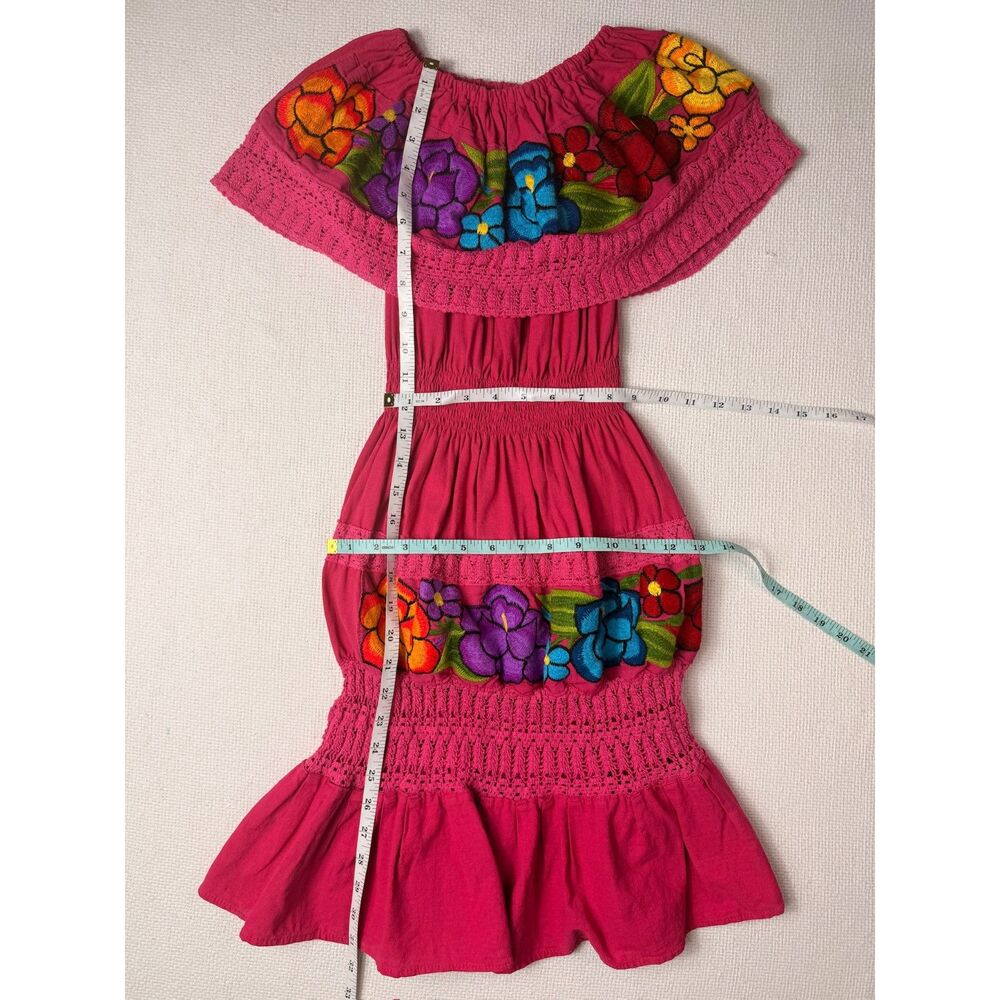 Vintage-Inspired Mexican Embroidered Off Shoulder Pink Dress Size 8 - Picture 6 of 6